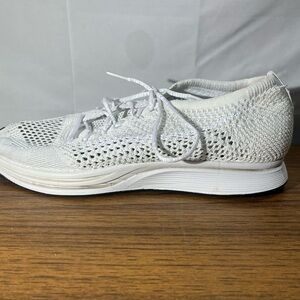 Nike™ Flyknit Racer Goddess Triple White Running Shoes  SIZE 9.5